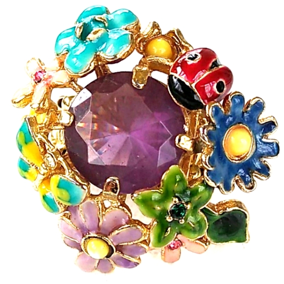 NOS Enamel Flower Butterfly Ladybug Amethyst Glass - Picture 3 of 8